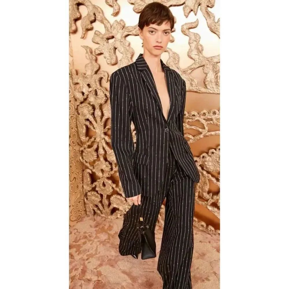 ULLA JOHNSON Dhemi Pinstripe Jacket in Black NWT Size 00